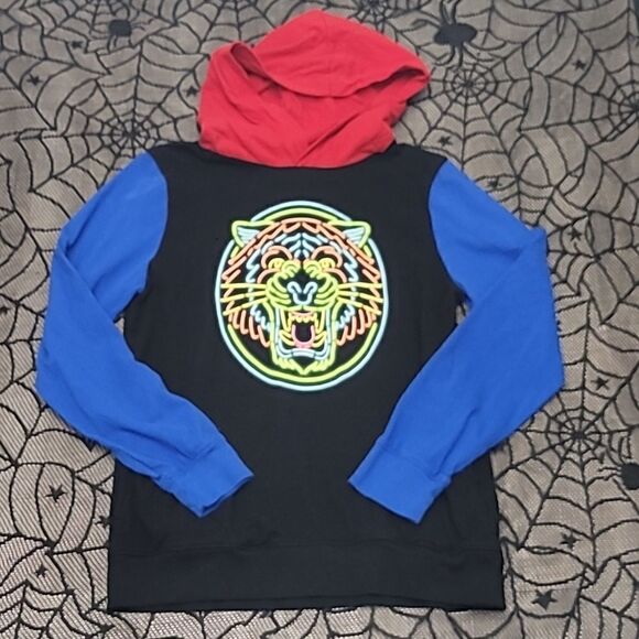 Neon Tiger Long Sleeve Hooded Shirt Kid's Size XXL (18) - Picture 1 of 7